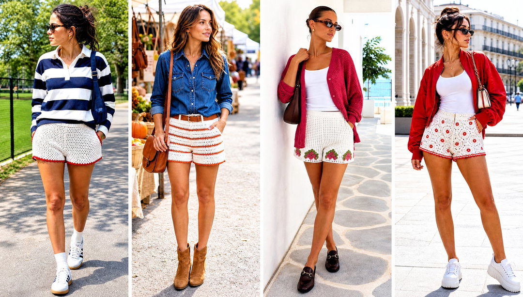 25 White Crochet Shorts Outfit Ideas for Poolside Days