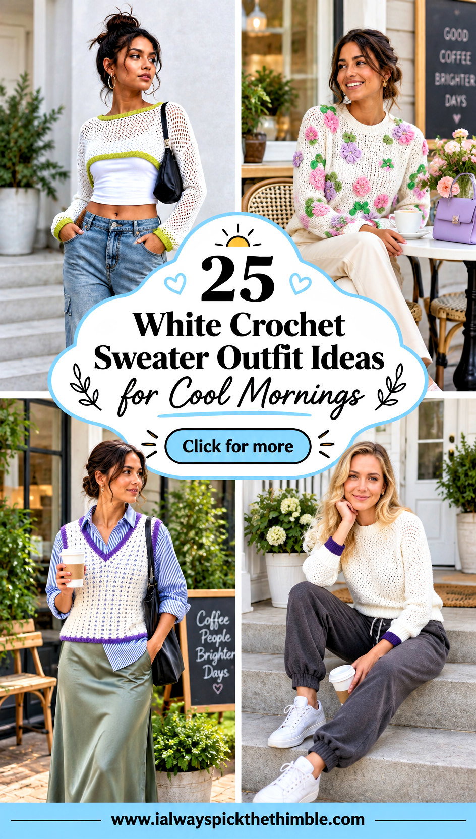 25 White Crochet Sweater Outfit Ideas for Cool Mornings - 25 White Crochet Sweater Outfit Ideas for Cool Mornings