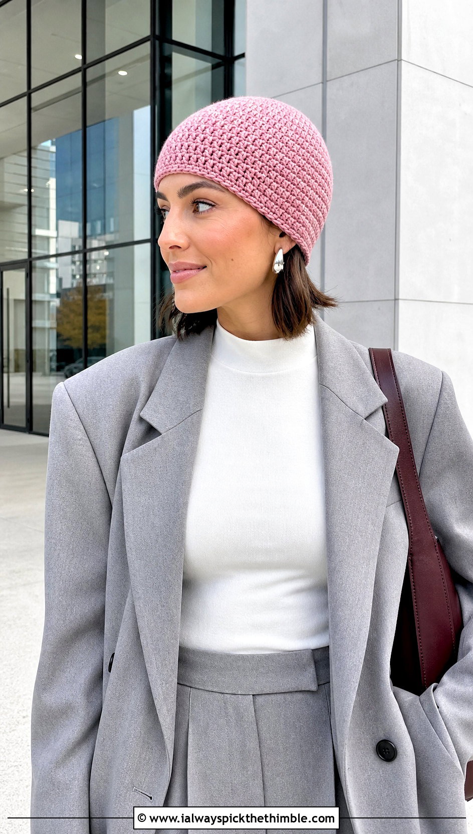 3 Weight Yarn Fitted Crochet Beanie With Blazer And Wide Leg Trousers - 20 3 Weight Yarn Crochet Beanie outfit ideas