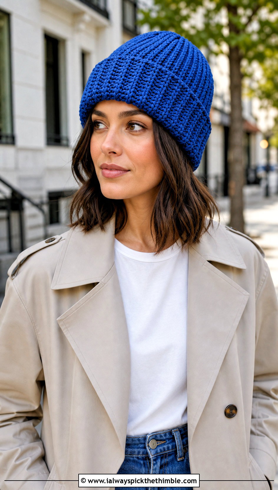 3 Weight Yarn Ribbed Cuffed Crochet Beanie With Trench Coat And Jeans - 20 3 Weight Yarn Crochet Beanie outfit ideas