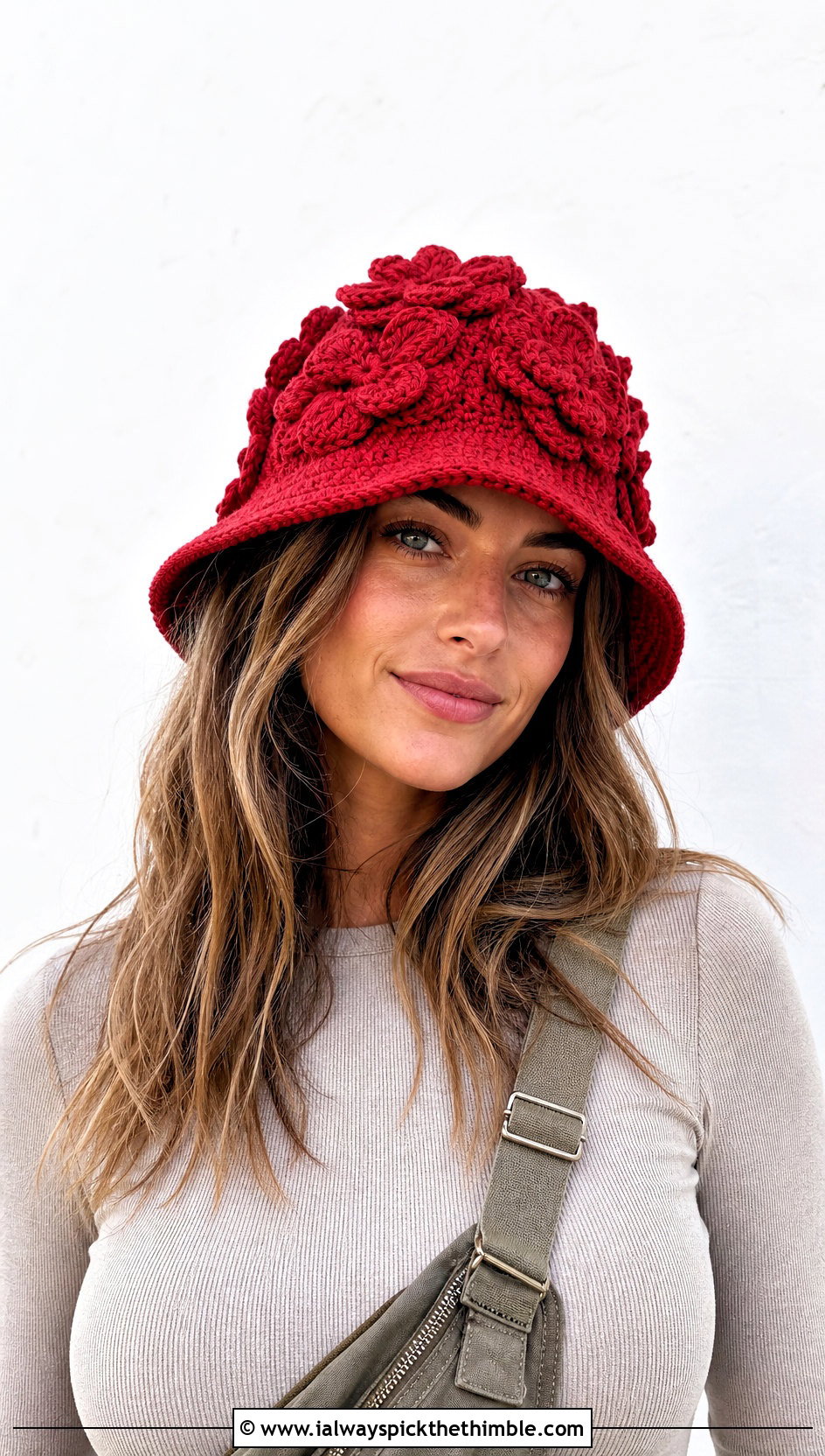 3D Petal Crochet Fisherman Hat With Cargo Skirt - 20 crochet flower hat outfit ideas