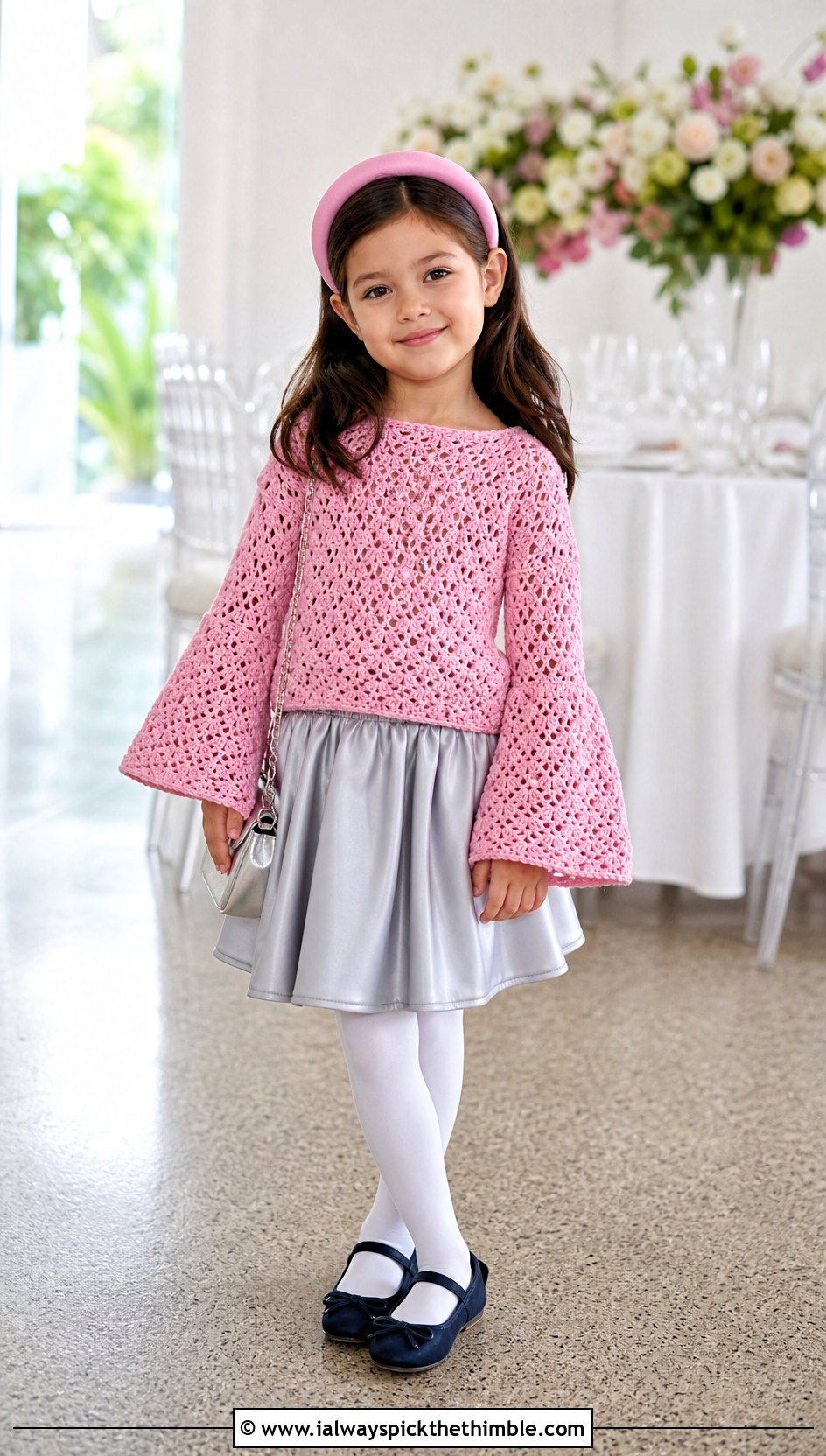 5T Bell Sleeve Crochet Sweater With Satin Skirt - 15 5T Crochet Sweater outfit ideas