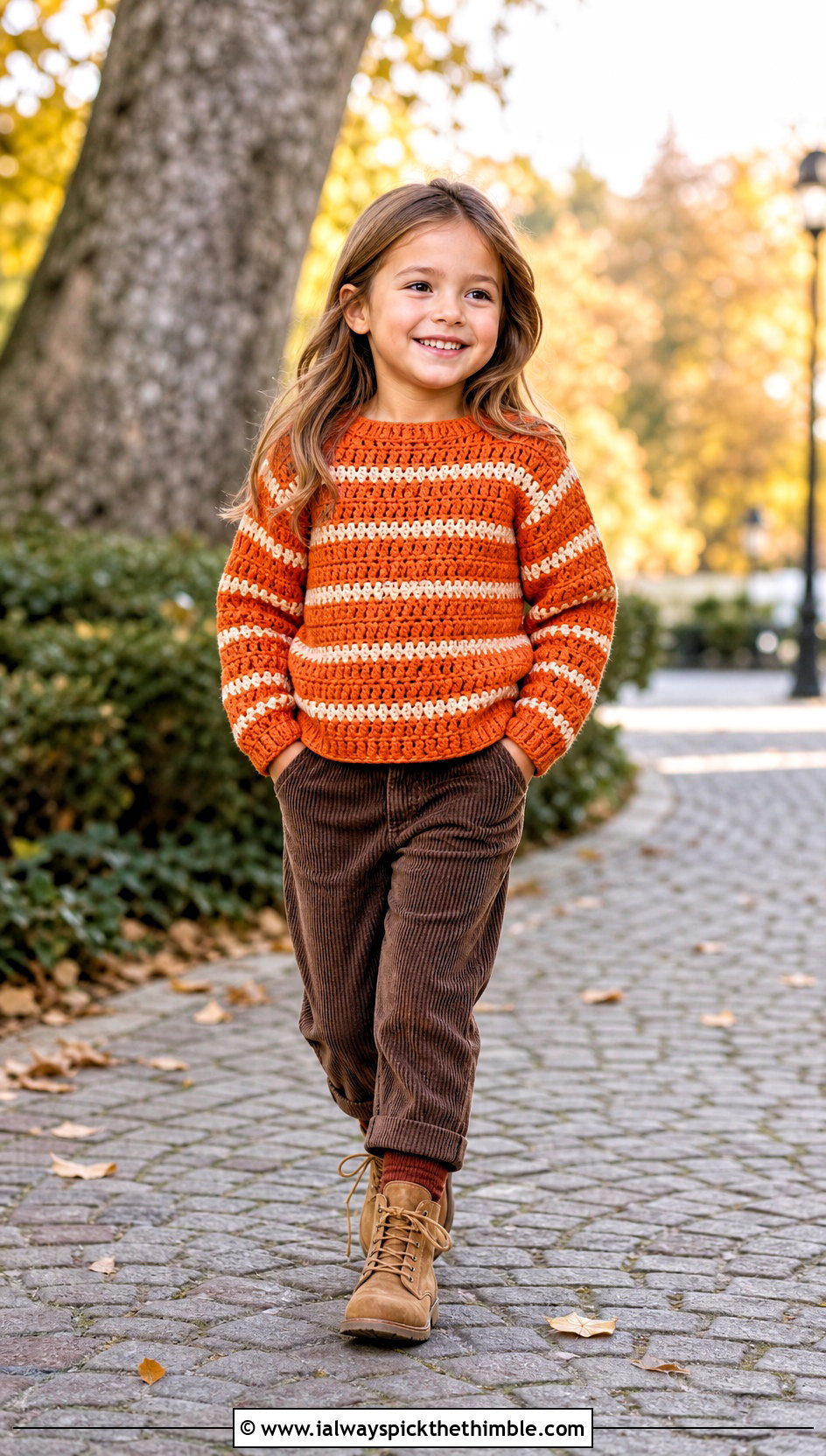 5T Striped Crochet Sweater With Corduroy Pants - 15 5T Crochet Sweater outfit ideas