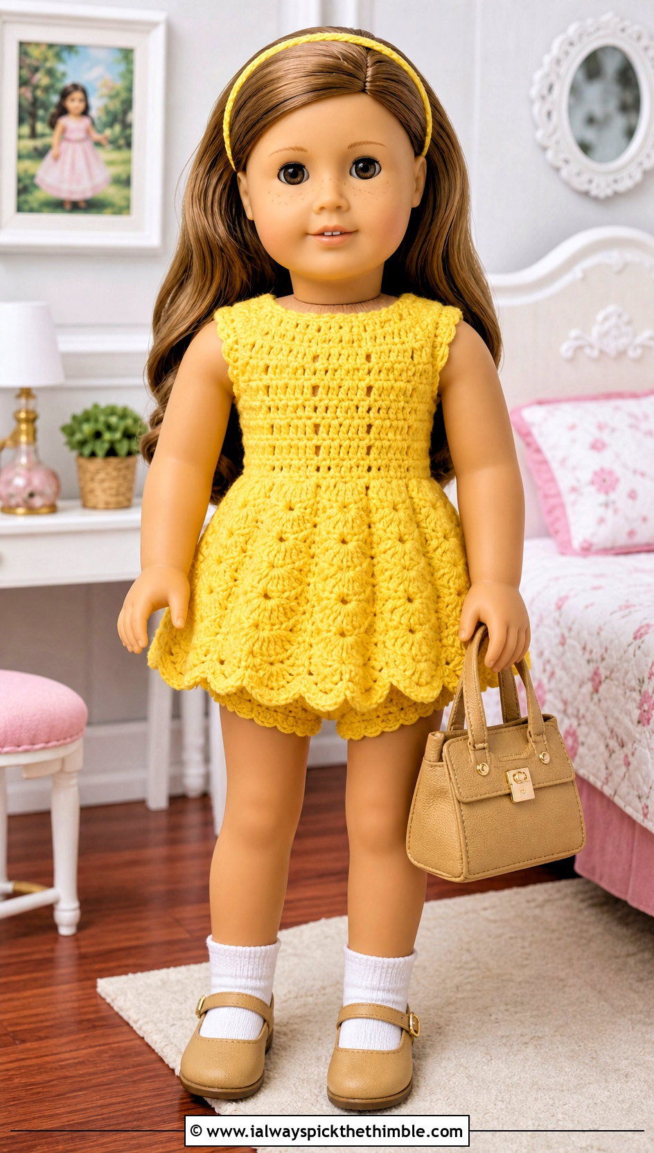 A Line Crochet Doll Dress And Scalloped Panties With Mary Jane Shoes - 15 crochet doll dress & panties outfit ideas