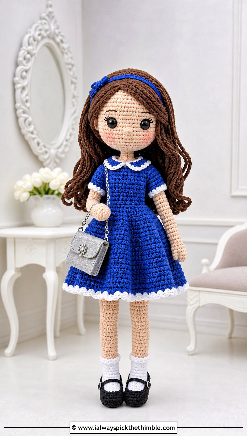 A Line Crochet Doll Dress With Mary Jane Shoes - 25 crochet doll dress outfit ideas