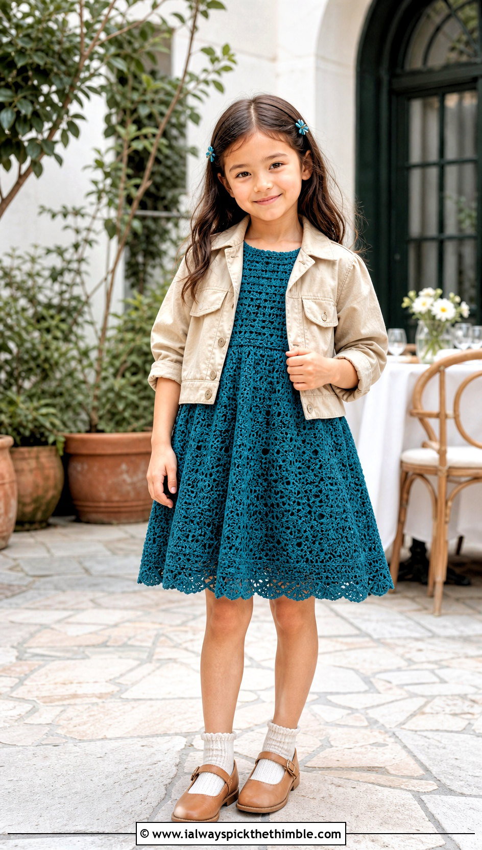 A Line Crochet Dress With Utility Jacket - 15 Crochet Childs Dress outfit ideas