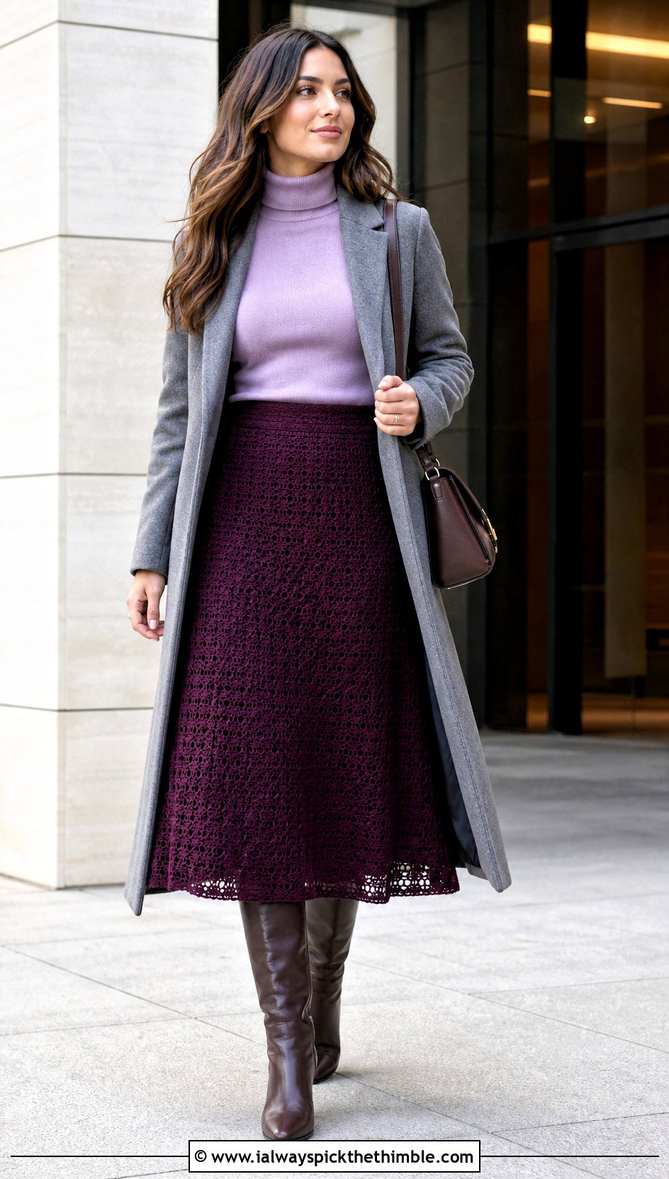 A Line Crochet Midi Skirt With Turtleneck - 25 crochet midi skirt outfit ideas