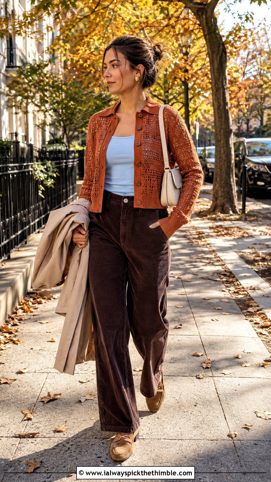 Abercrombie Crochet Polo Cardigan Top With Corduroy Pants - 15 Abercrombie Crochet Top outfit ideas
