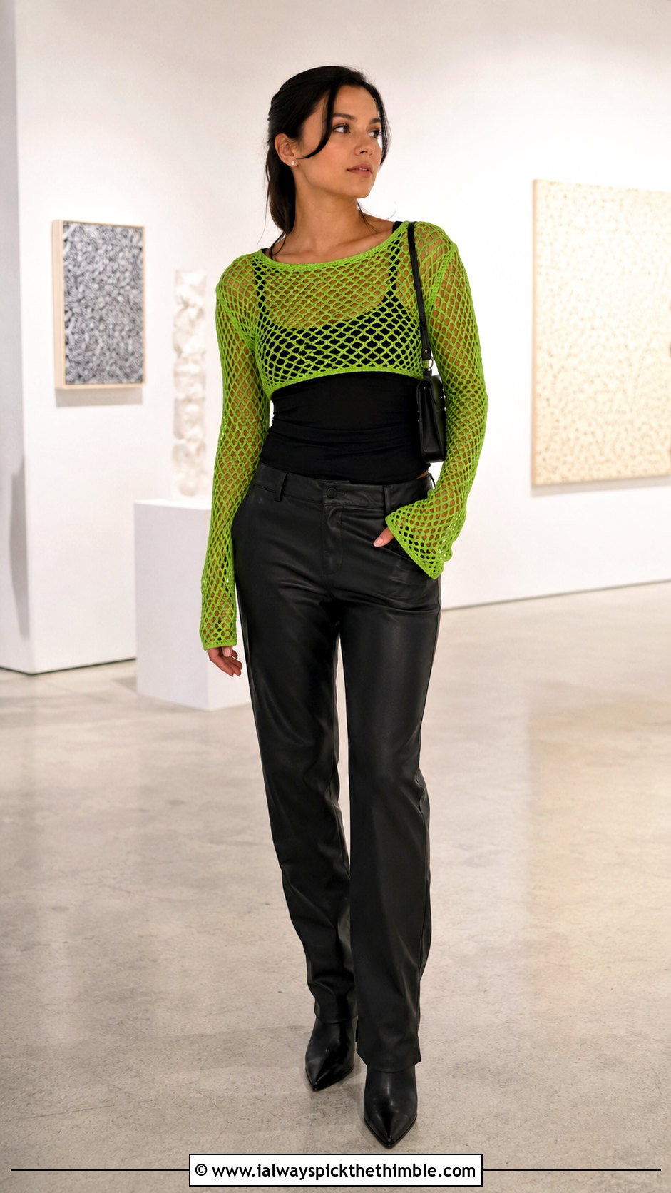 Abercrombie Long Sleeve Mesh Crochet Top With Leather Pants - 15 Abercrombie Crochet Top outfit ideas