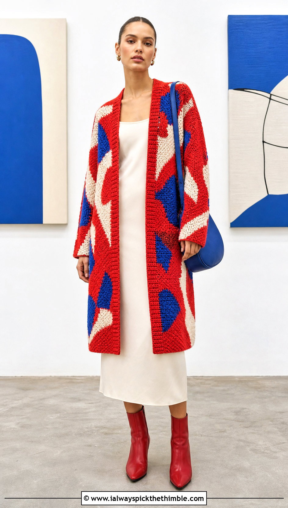 Abstract Tapestry Crochet Cardigan With Column Dress - 20 tapestry crochet sweater outfit ideas