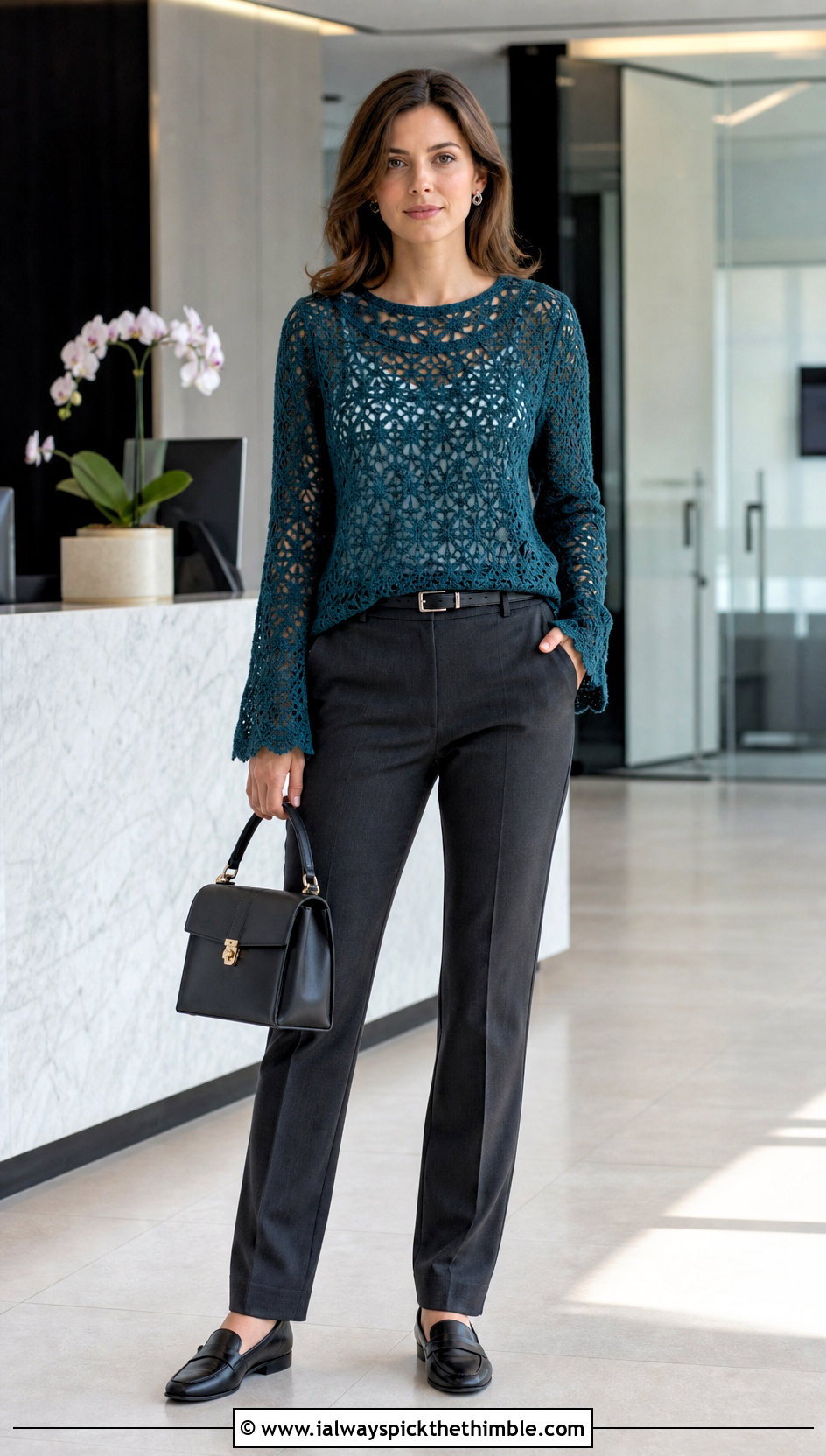 Adelaide Lace Crochet Sweater With Tailored Trousers - 15 adelaide lace crochet sweater outfit ideas
