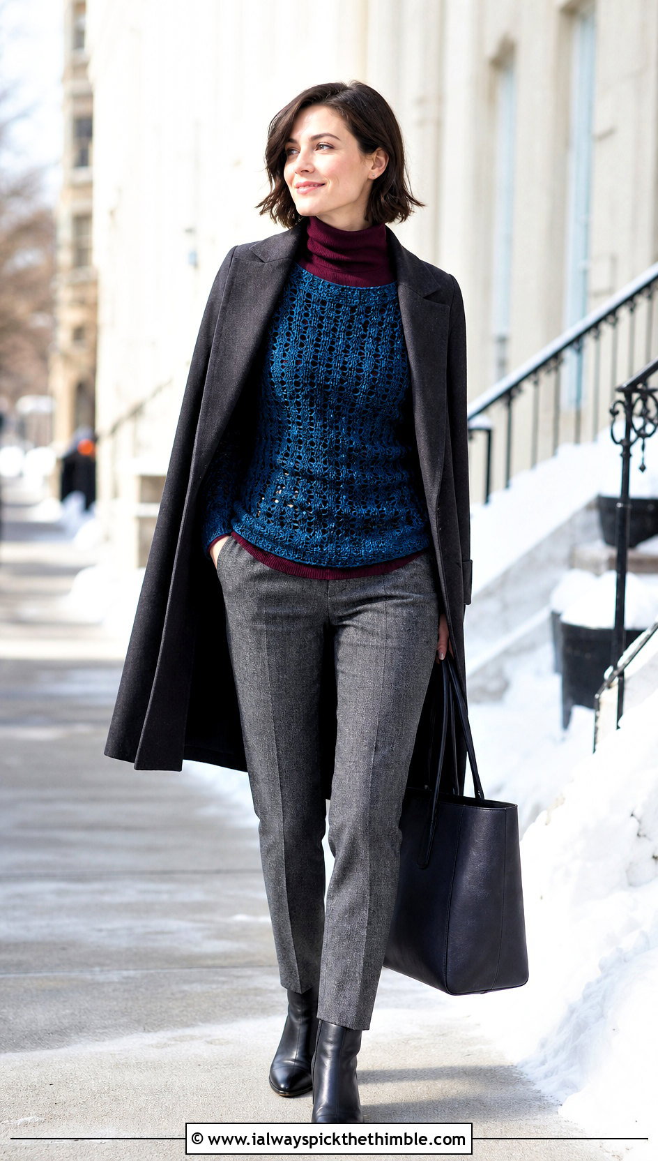 Adelaide Lace Crochet Sweater With Wool Trousers And Coat - 15 adelaide lace crochet sweater outfit ideas