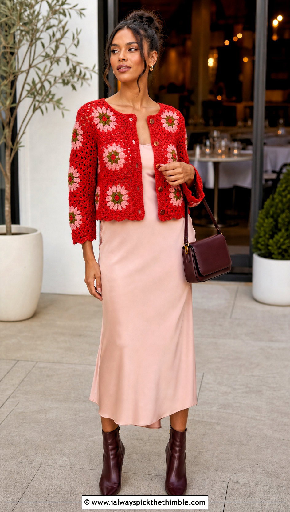 African Flower Button Front Top With Slip Dress - 25 african flower crochet top outfit ideas