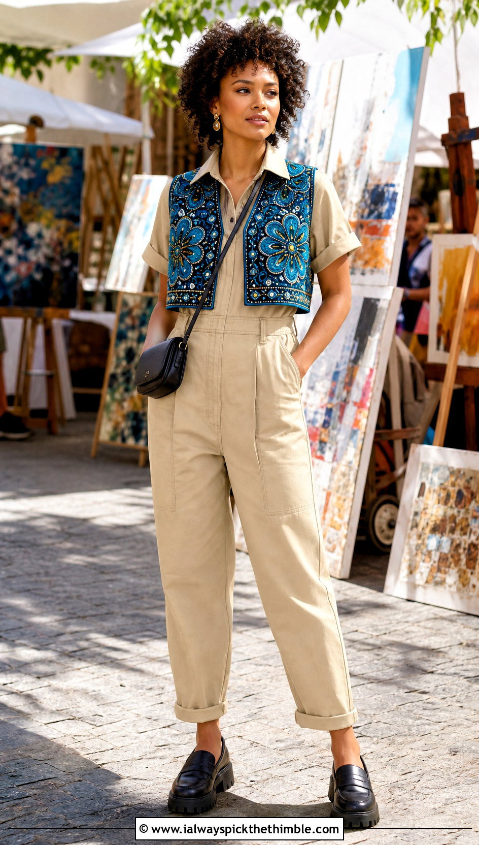 African Flower Cropped Vest Top With Utility Jumpsuit - 25 african flower crochet top outfit ideas