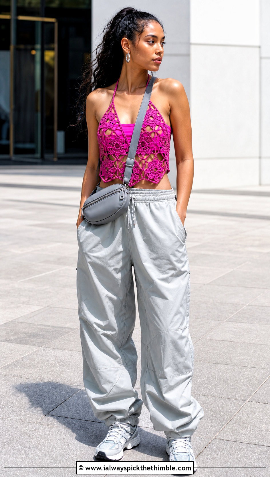 African Flower Triangle Top With Parachute Pants - 25 african flower crochet top outfit ideas