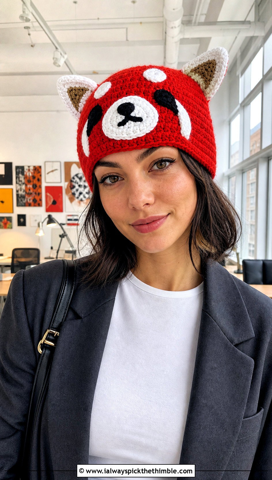 Aggretsuko Red Panda Crochet Beanie With Pantsuit - 20 sanrio crochet beanie outfit ideas
