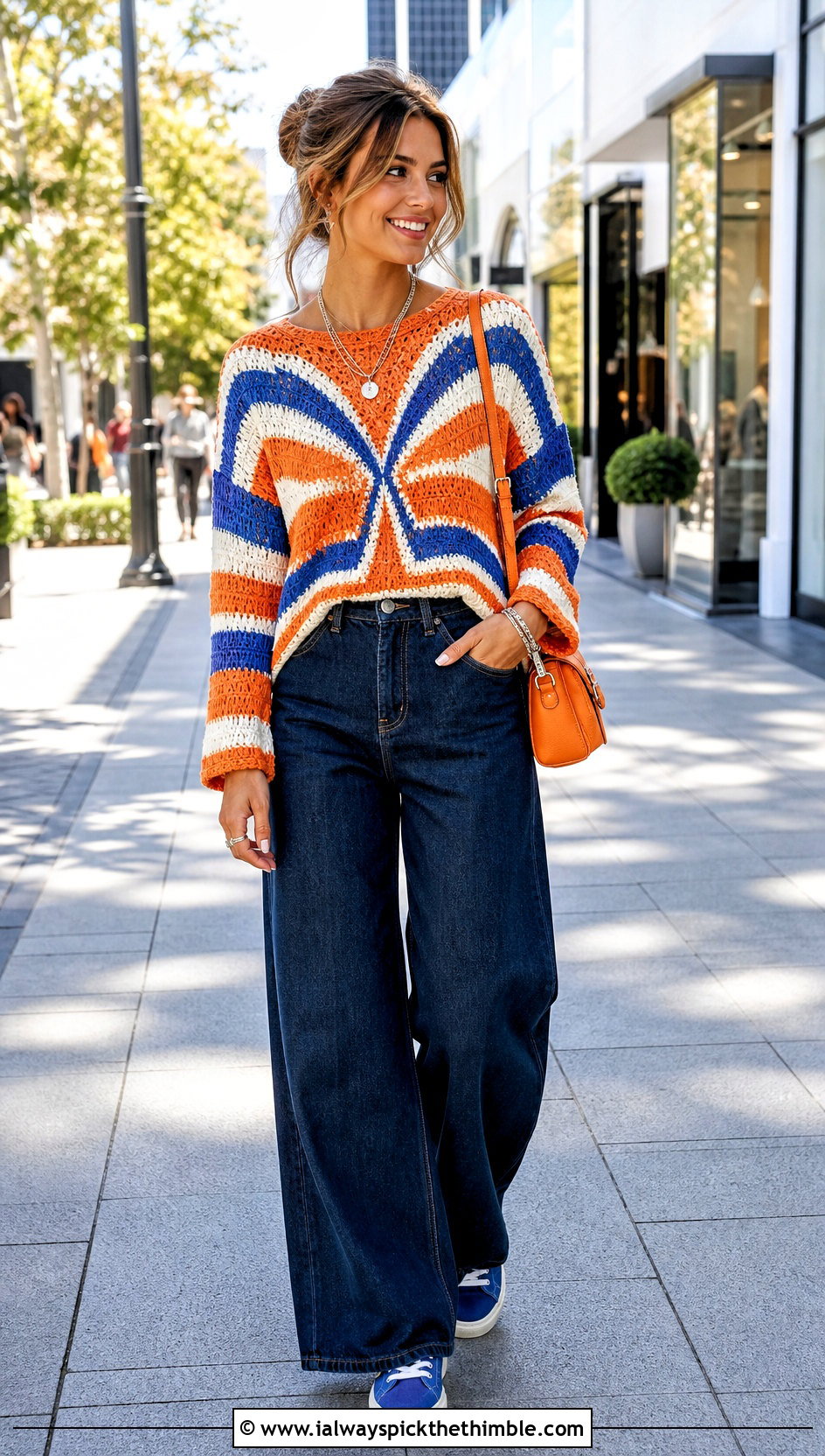 Ahsoka Striped Crochet Sweater With Wide Leg Jeans - 20 Star Wars Crochet Sweater outfit ideas