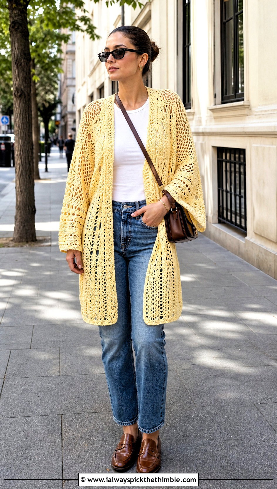 Airy Lace Cocoon Crochet Cardigan With Straight Jeans - 20 Cocoon Crochet Cardigan outfit ideas