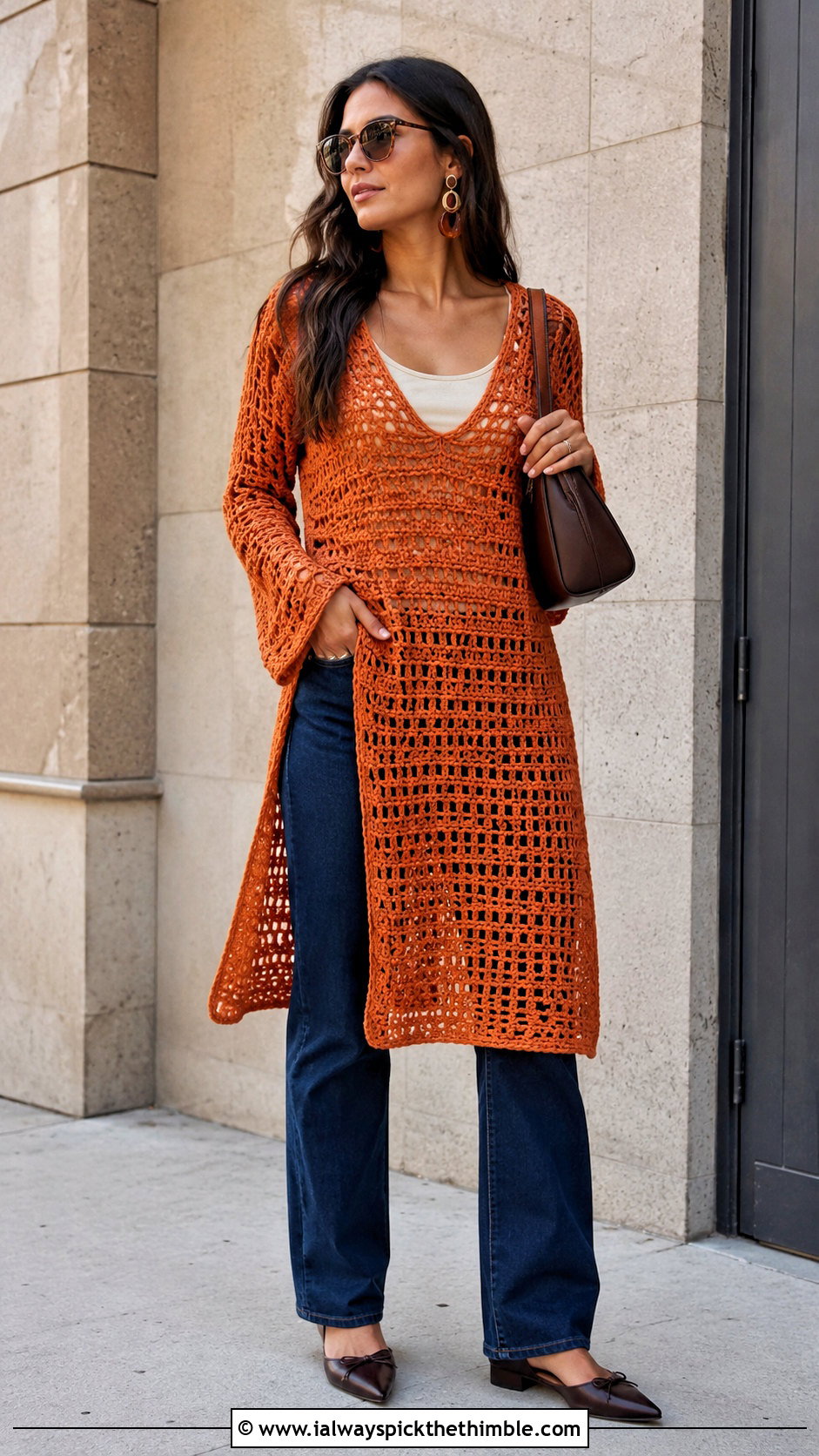 Alanui Shell Crochet Maxi Dress With Denim Jacket - 15 Alanui Crochet Dress outfit ideas