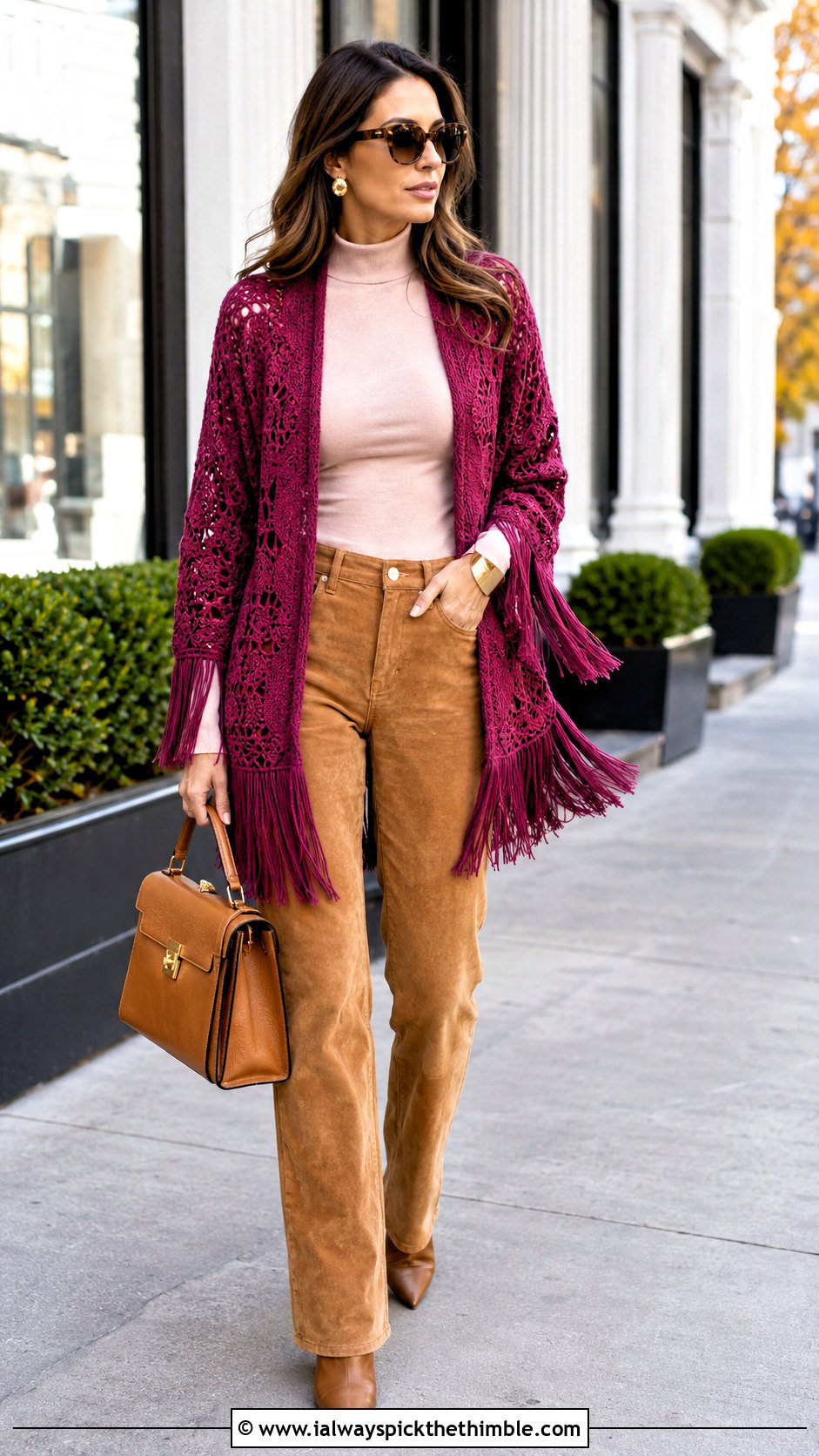 Alice Olivia Fringe Crochet Cardigan With Suede Pants - 15 alice and olivia crochet cardigan outfit ideas