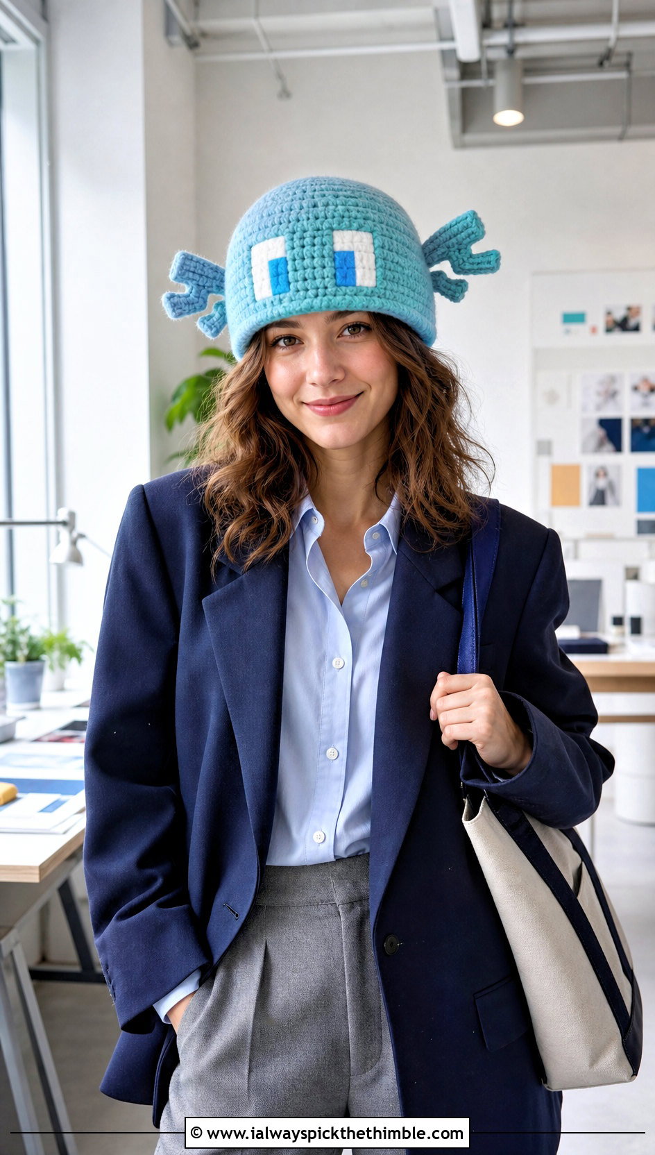 Allay Wing Beanie With Office Trousers - 20 Minecraft Crochet Hat outfit ideas