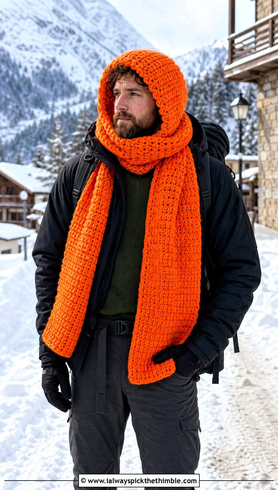 Alpine Bulky Scoodie With Parka - 20 Crochet Hooded Scarf For Men outfit ideas