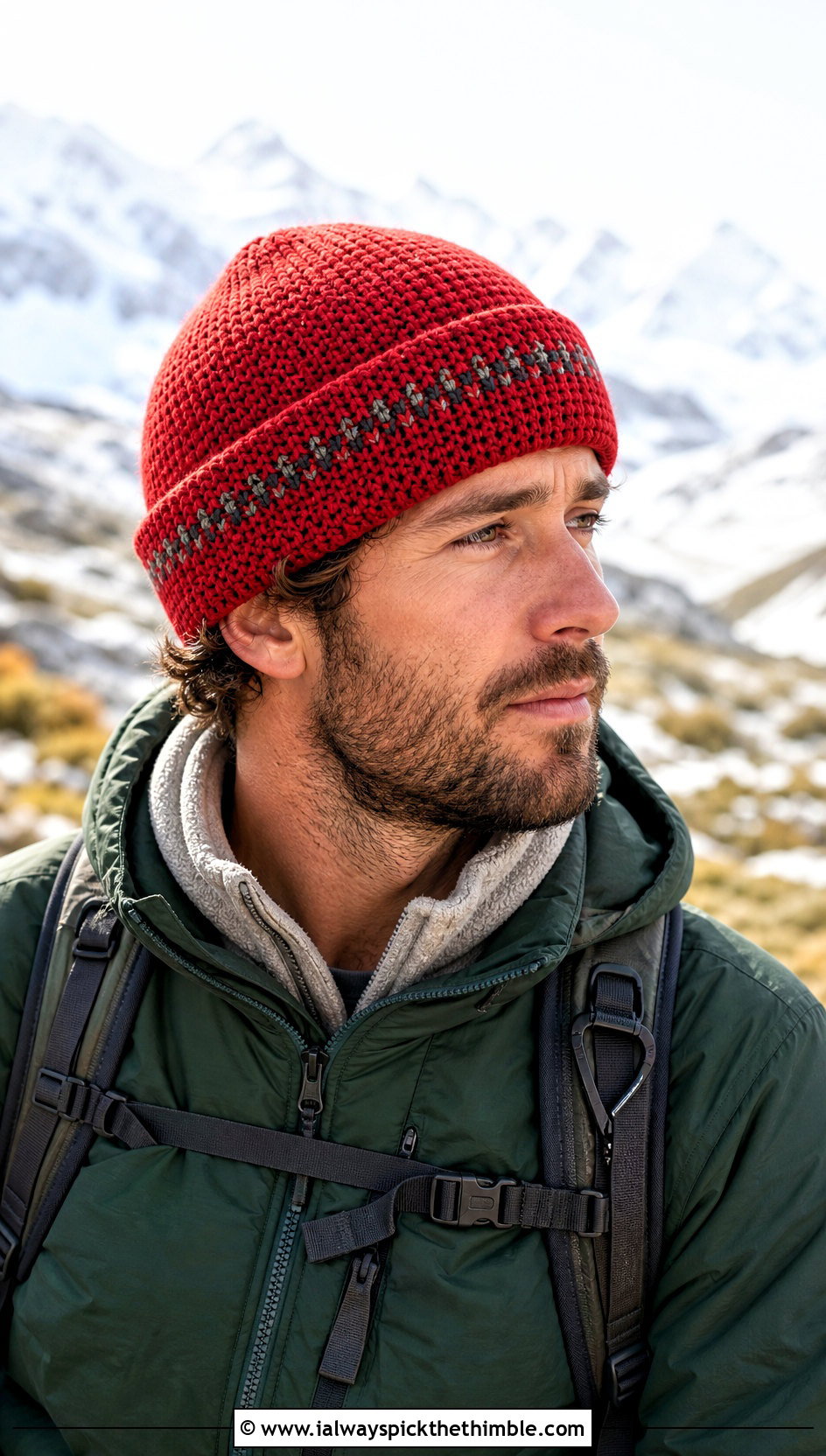 Alpine Crochet Beanie With Hiking Outfit - 15 men's crochet beanies outfit ideas