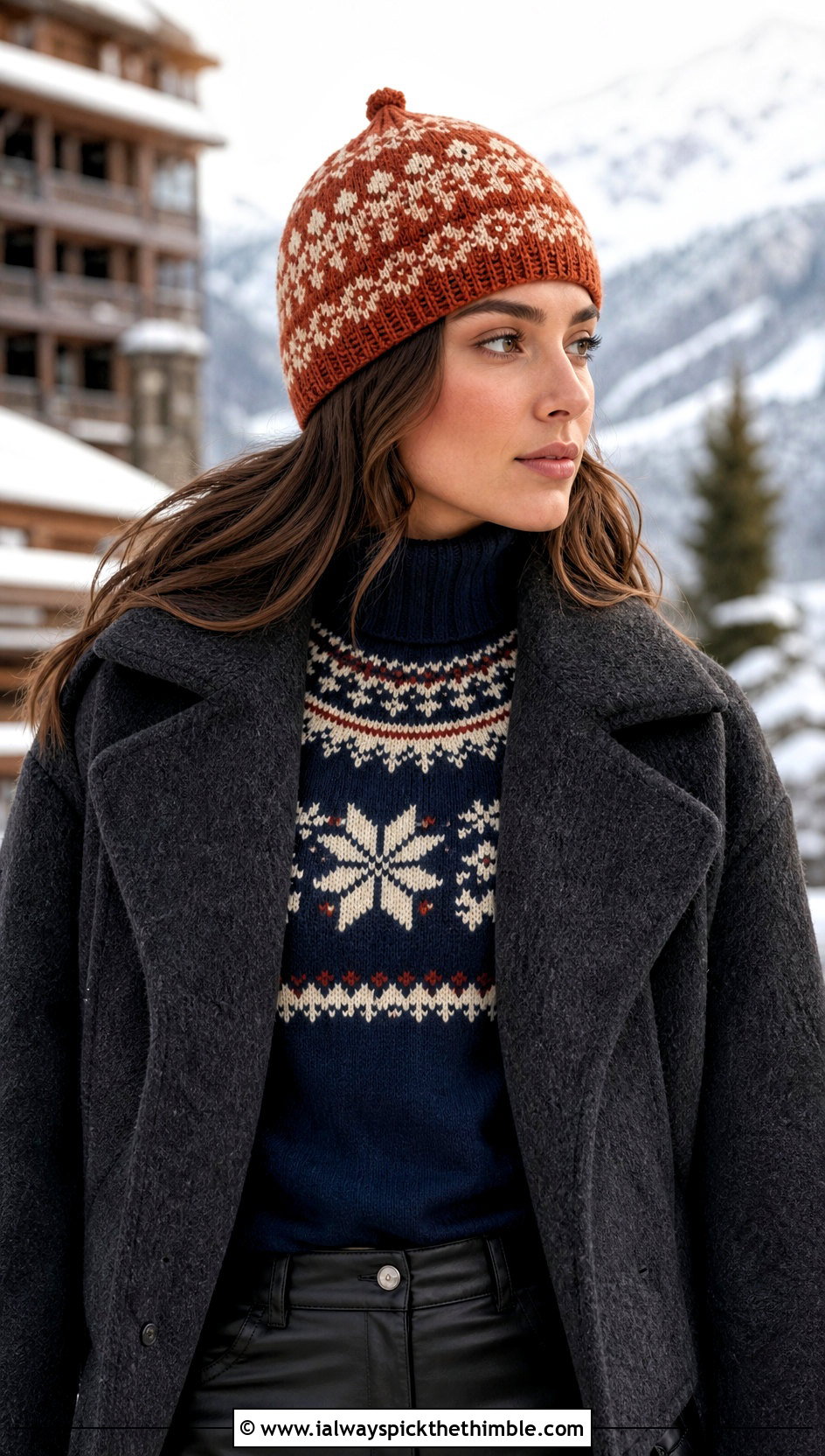 Alpine Crochet Hat With Ski Sweater And Leather Pants - 20 easy crochet winter hat outfit ideas