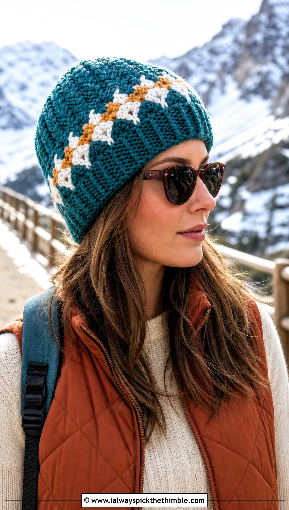 Alpine Fair Isle Crochet Beanie With Quilted Vest - 20 Crochet Fair Isle Beanie outfit ideas