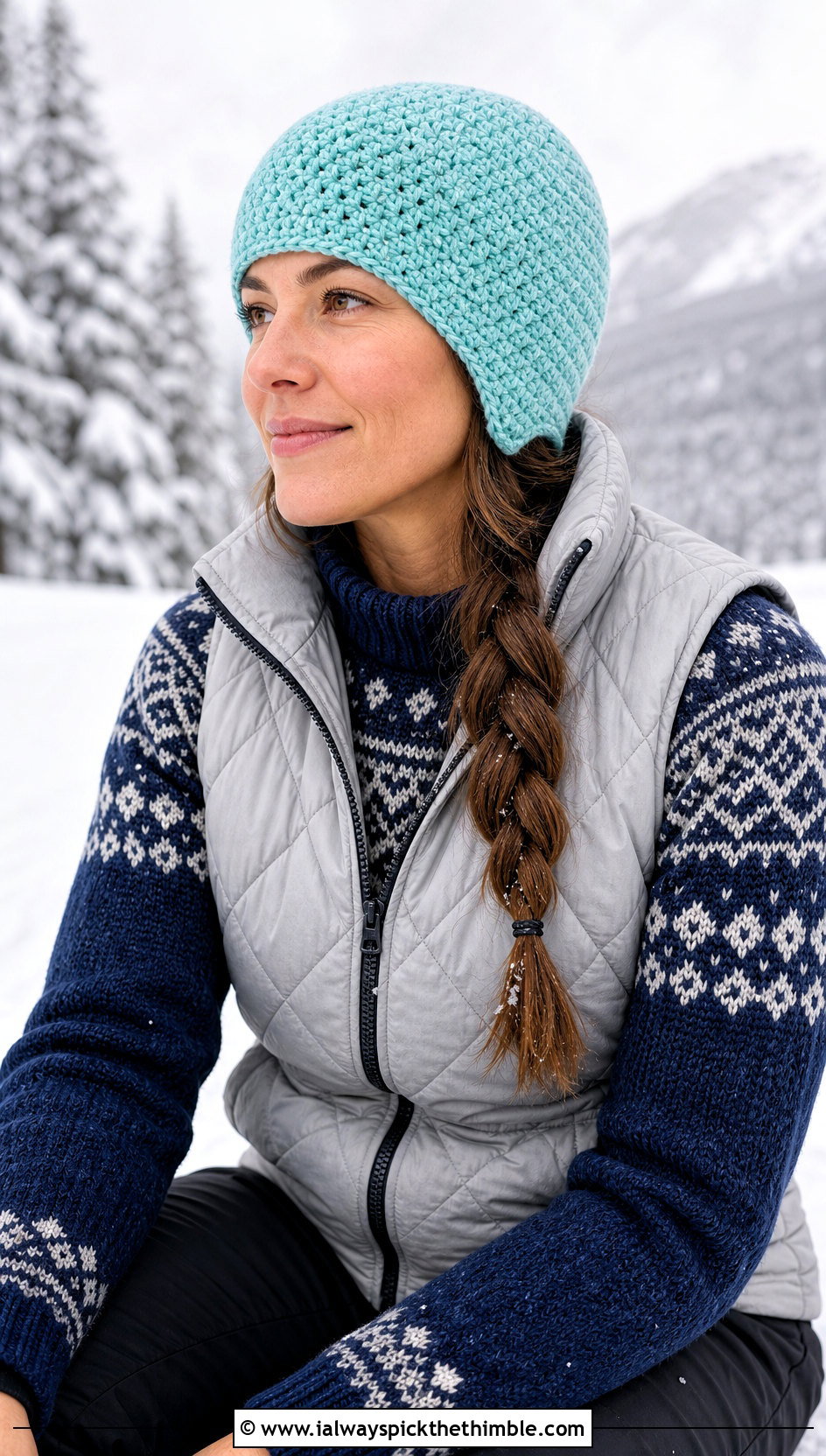 Alpine Half Double Crochet Beanie With Fair Isle Sweater - 25 half double crochet beanie outfit ideas
