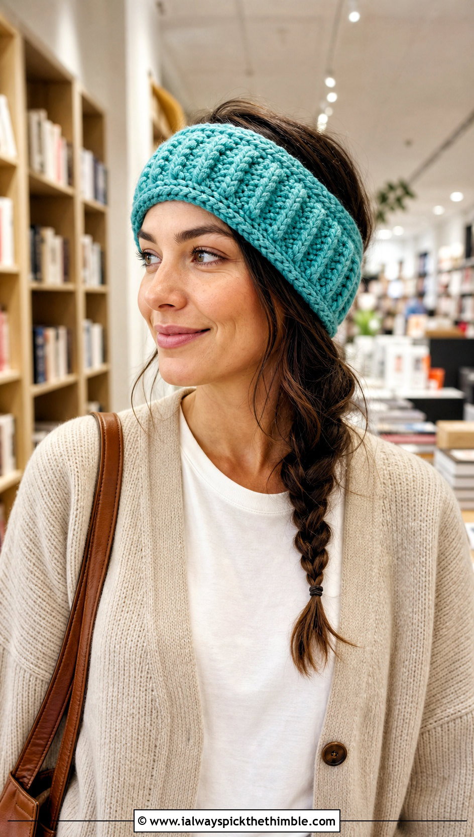 Alpine Stitch Bulky Yarn Crochet Ear Warmer With Cardigan - 20 Bulky Yarn Crochet Ear Warmer outfit ideas