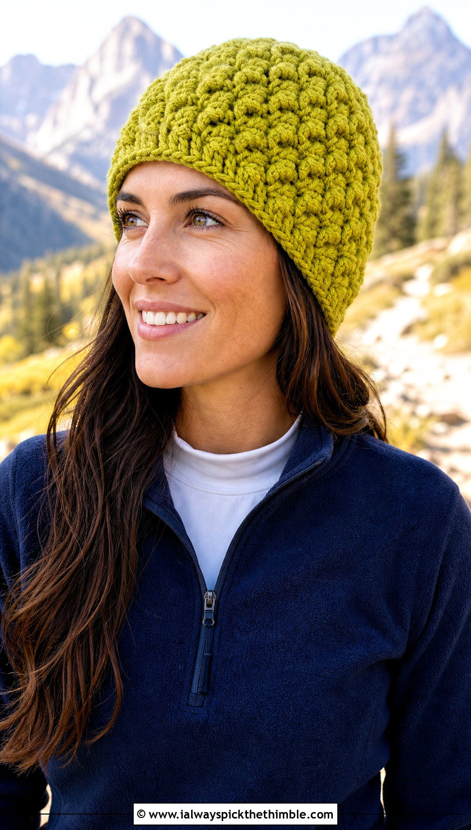 Alpine Stitch Chunky Crochet Beanie With Fleece And Hiking Pants - 20 Easy Chunky Crochet Hat outfit ideas