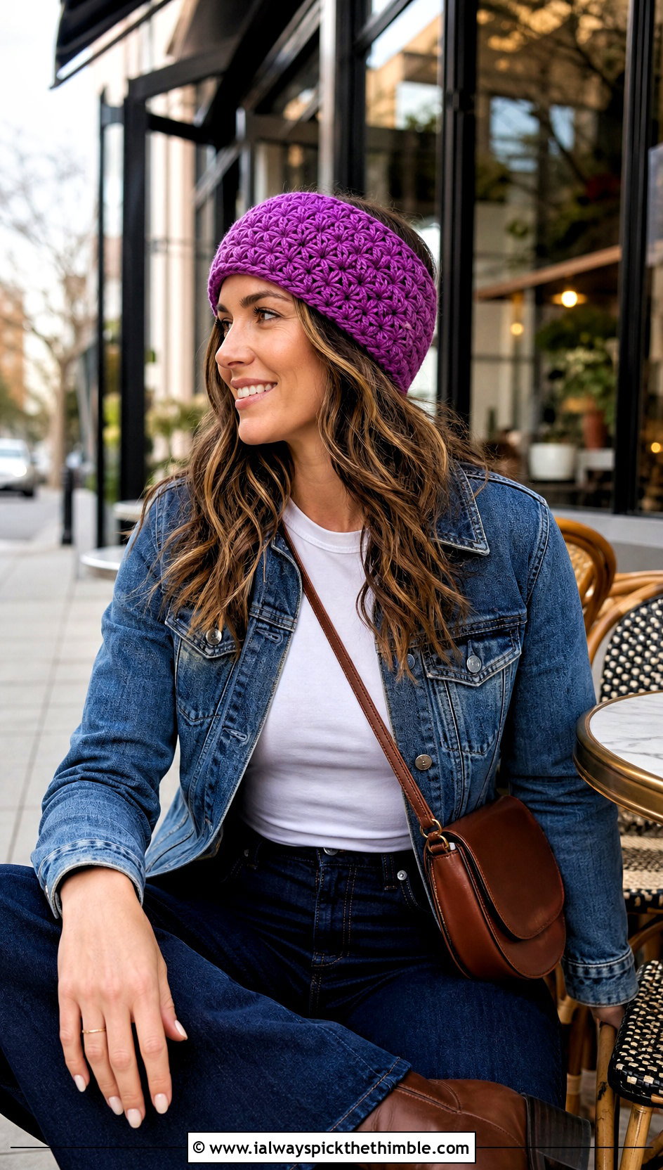 Alpine Stitch Chunky Crochet Ear Warmer With Denim Outfit - 20 chunky crochet ear warmer outfit ideas