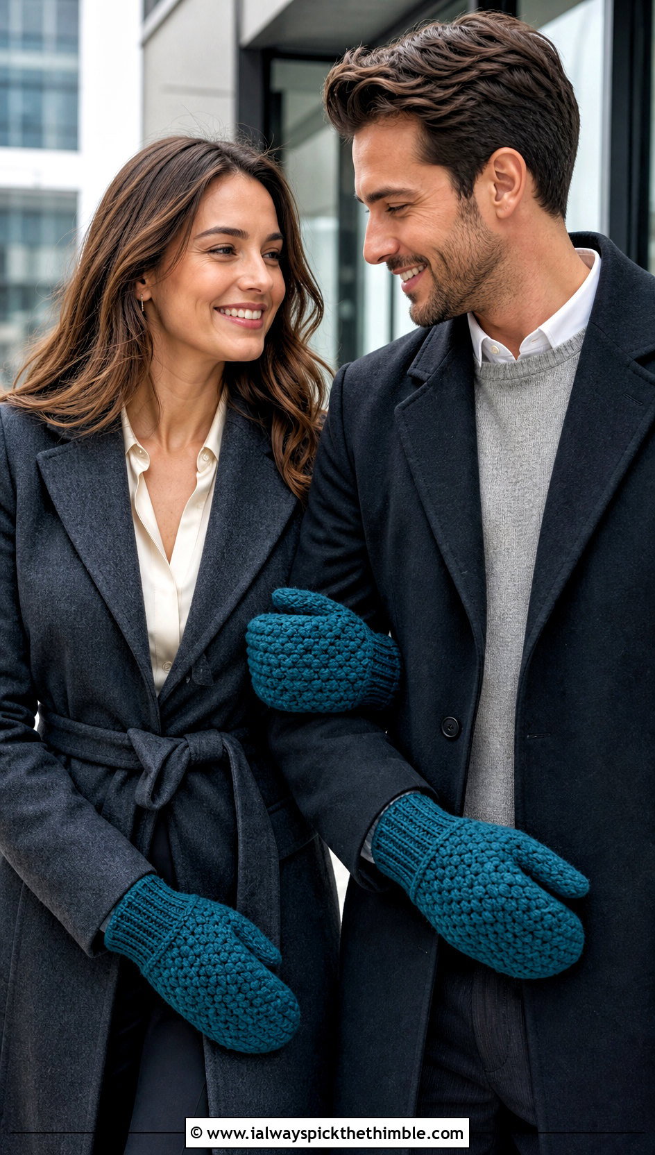 Alpine Stitch Couple Mittens With Office Tailoring - 20 crochet couple mittens outfit ideas