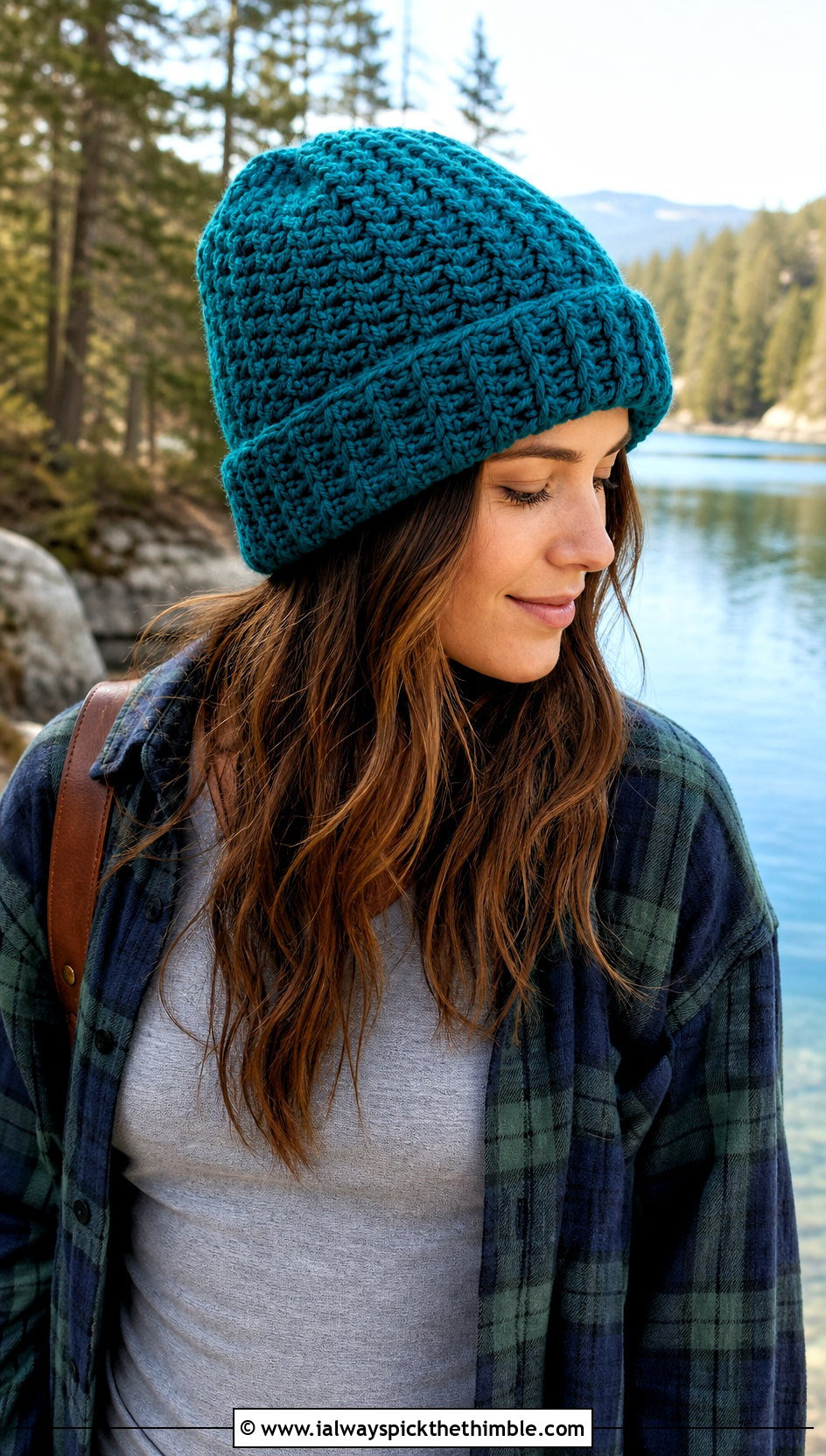 Alpine Stitch Crochet Beanie With Flannel Shirt - 20 lakeside crochet beanie outfit ideas