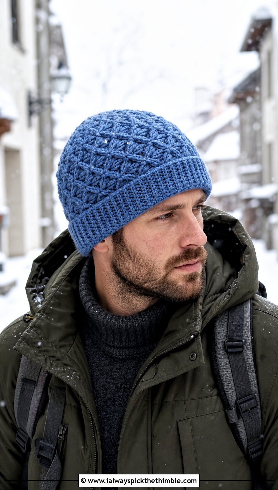 Alpine Stitch Crochet Beanie With Parka - 25 mens crochet beanie outfit ideas