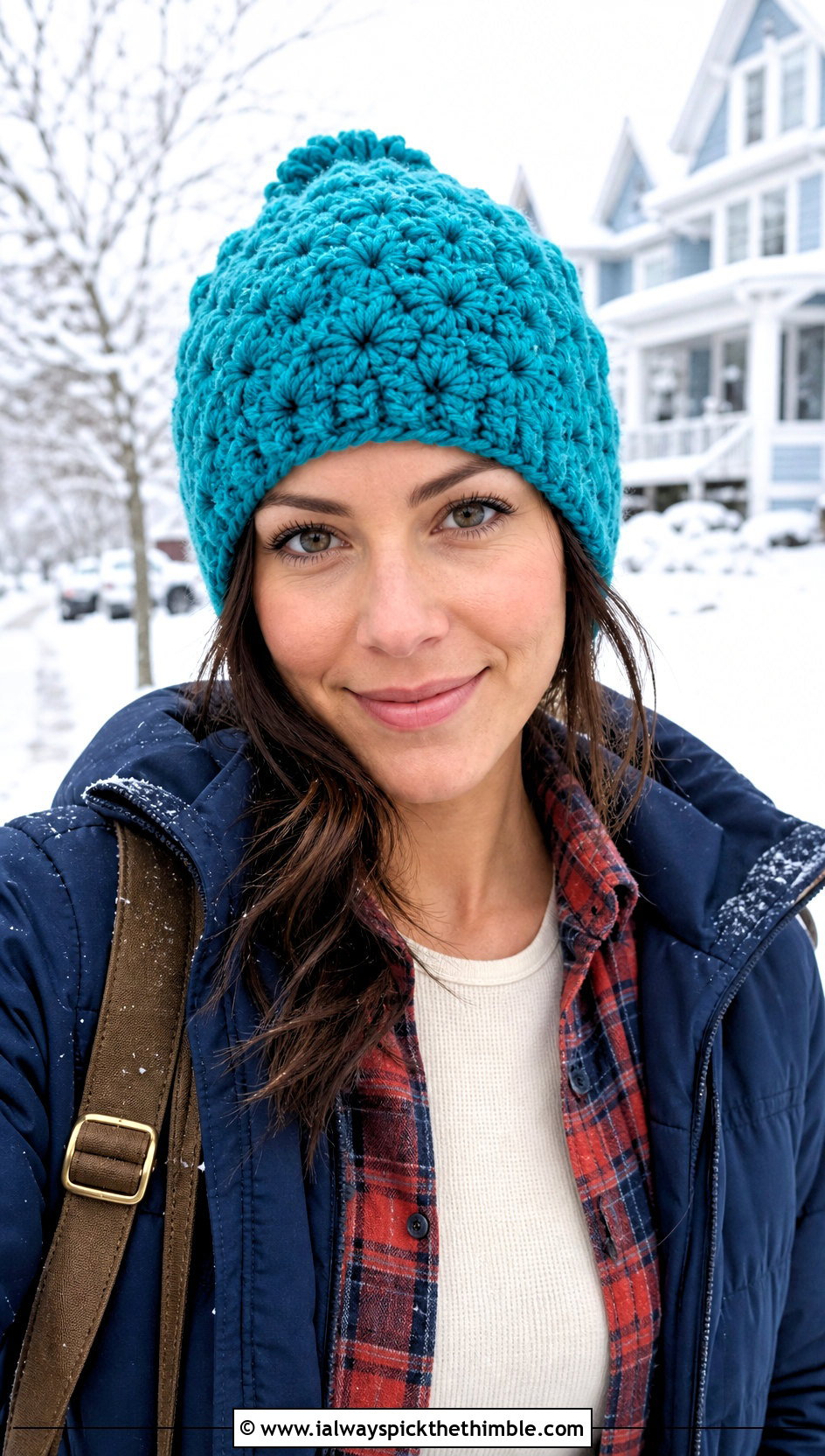 Alpine Stitch Crochet Beanie With Parka - 20 winter crochet hats outfit ideas