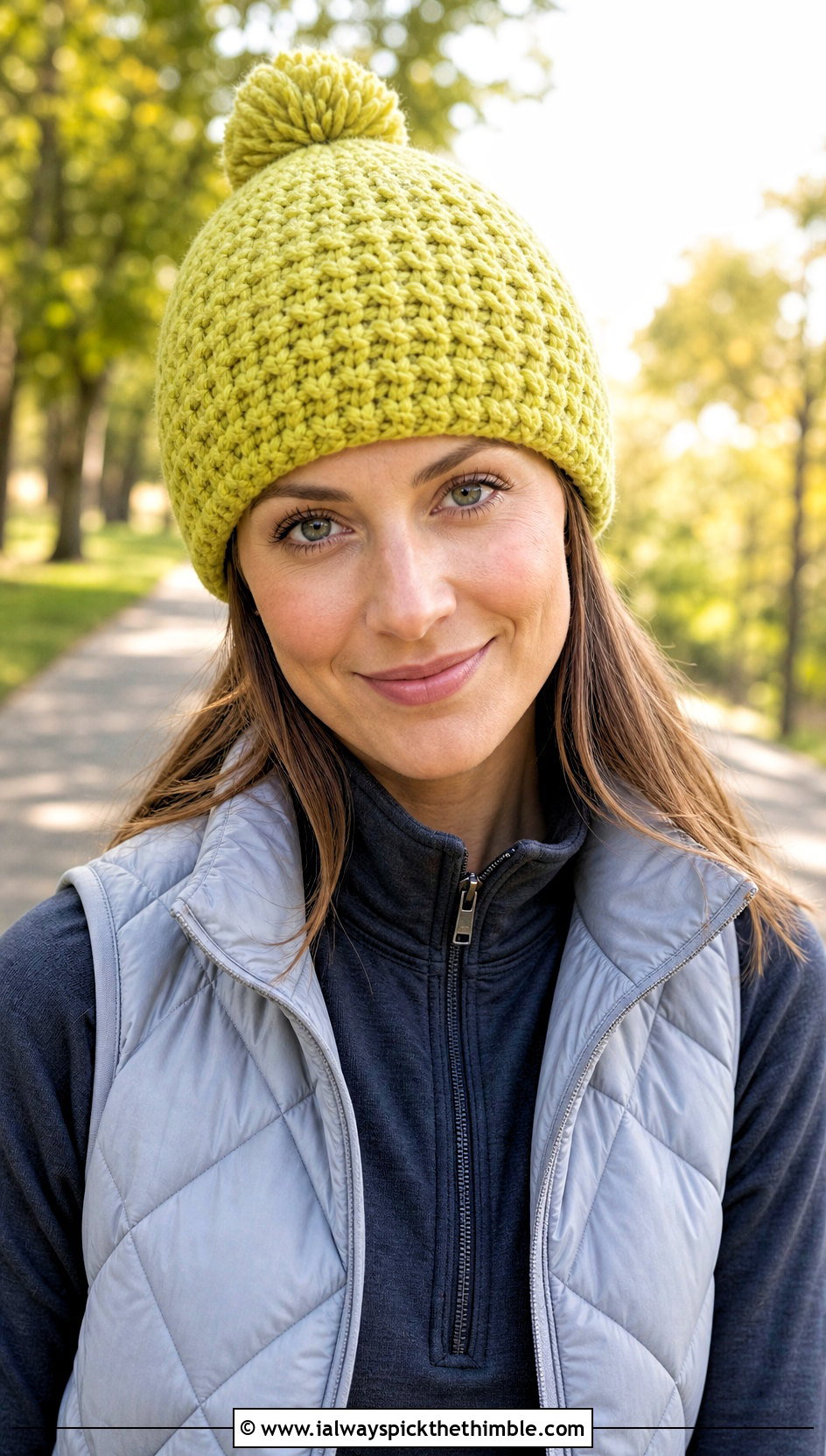 Alpine Stitch Crochet Bobble Hat With Athleisure - 20 crochet bobble hat outfit ideas