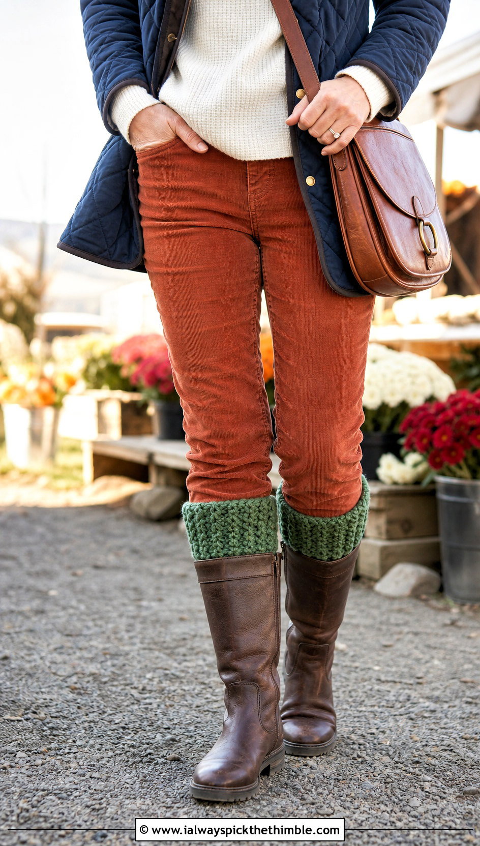 Alpine Stitch Crochet Boot Cuffs With Corduroy Pants - 25 crochet boot cuffs outfit ideas