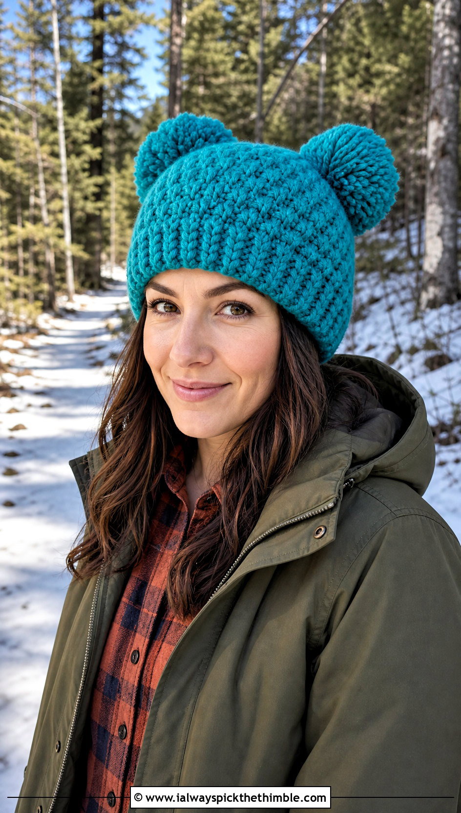 Alpine Stitch Crochet Double Pom Pom Hat With Parka - 20 Crochet Hat With Two Pom Poms outfit ideas
