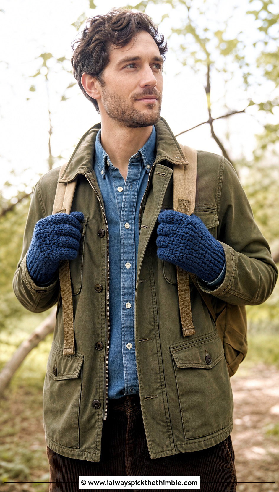 Alpine Stitch Crochet Gloves With Field Jacket - 20 Crochet Mens Gloves outfit ideas