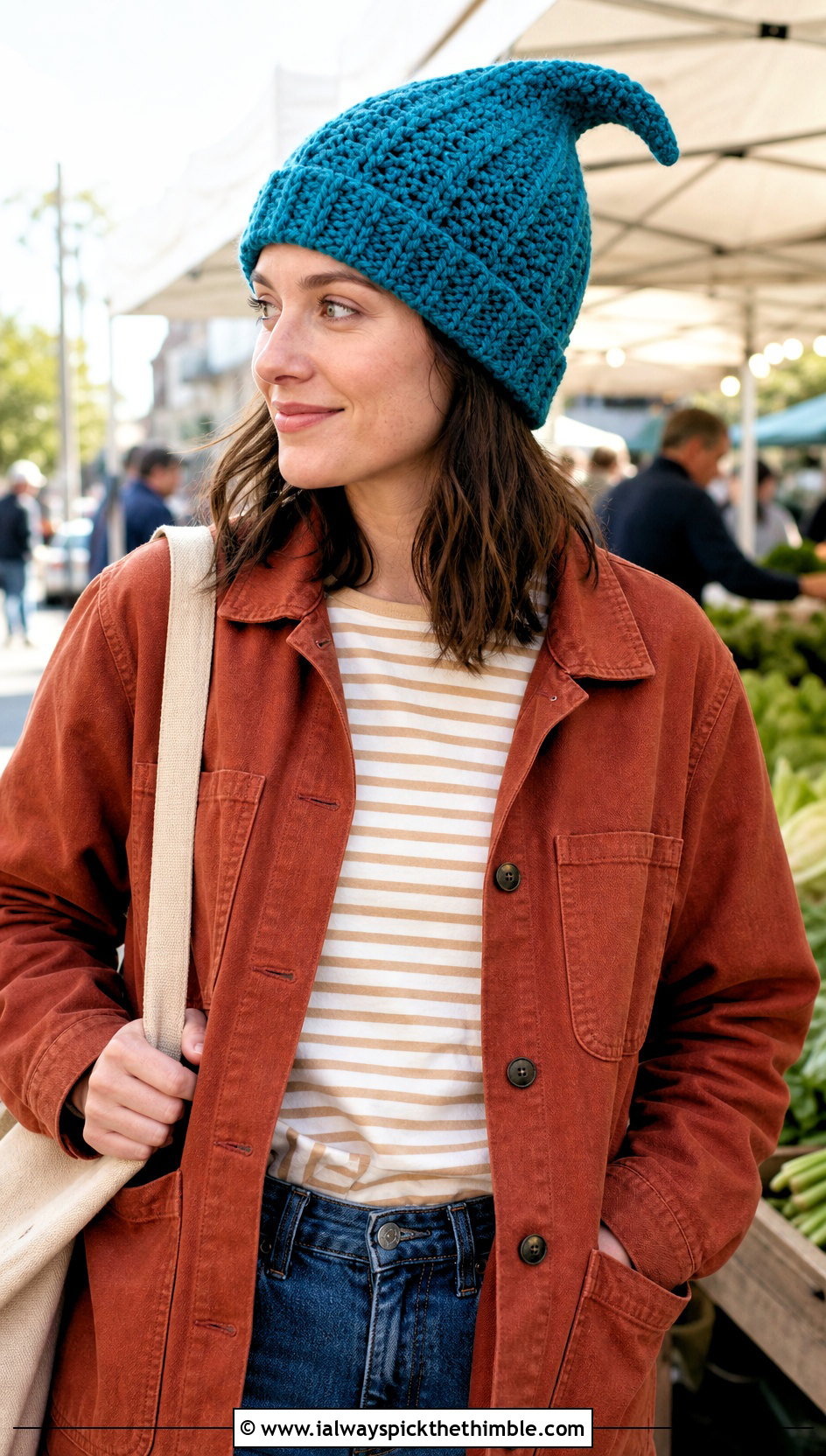 Alpine Stitch Crochet Gnome Hat With Chore Jacket - 25 crochet gnome hat outfit ideas