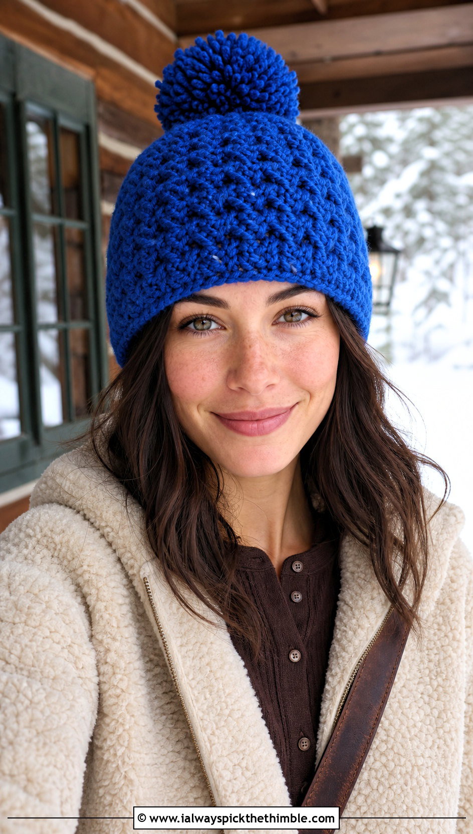 Alpine Stitch Crochet Hat With Pom Pom And Sherpa Jacket - 20 crochet hat with pom pom outfit ideas
