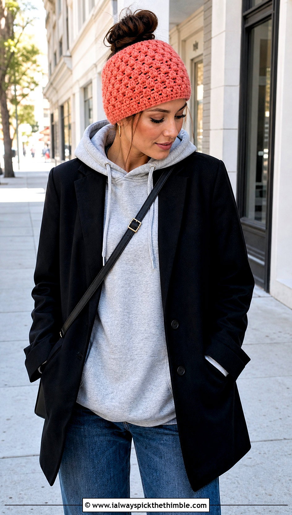 Alpine Stitch Crochet Messy Bun Hat With Elastic And Hoodie - 20 Crochet Messy Bun Hat With Elastic outfit ideas