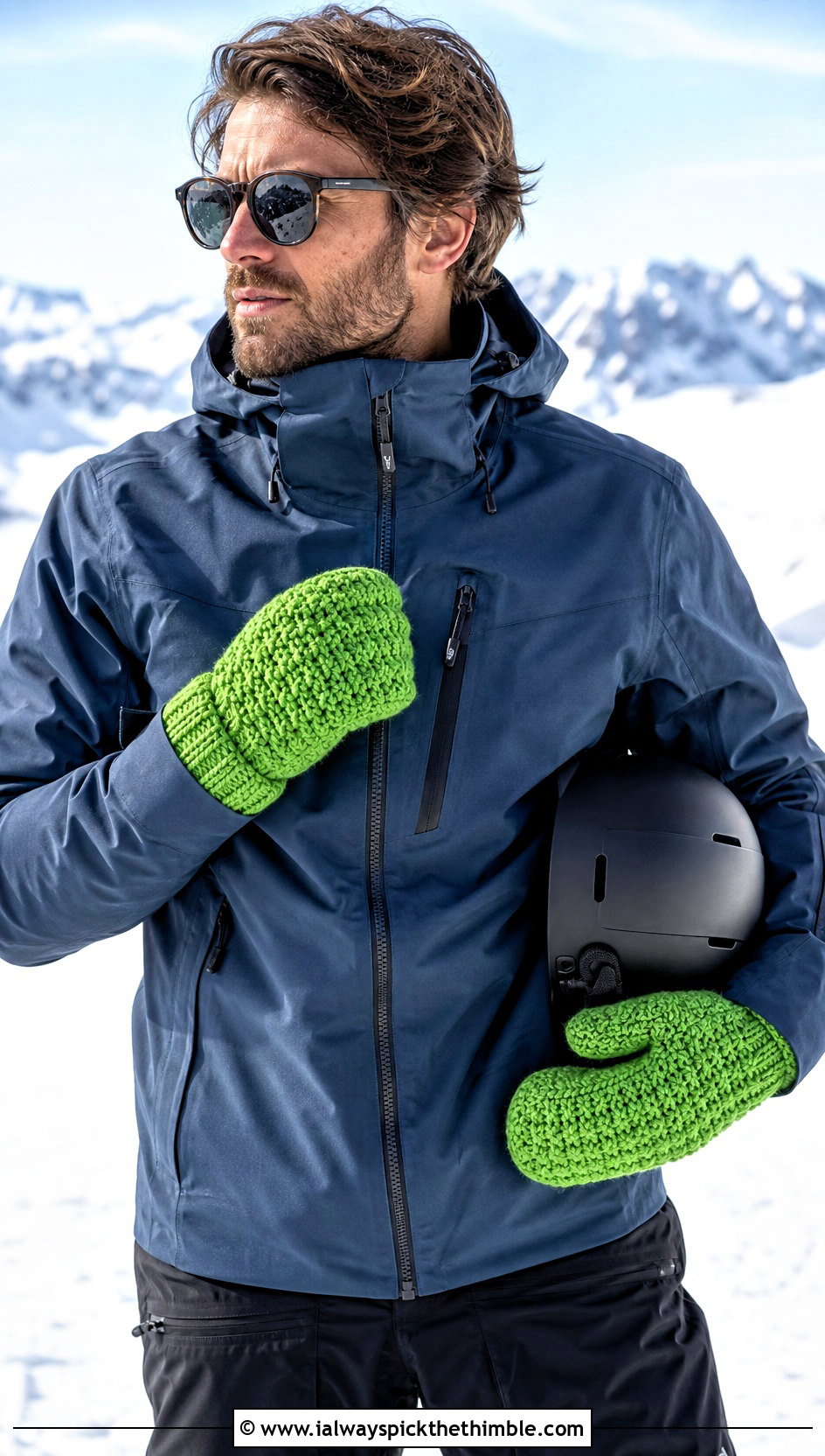 Alpine Stitch Crochet Mittens With Ski Shell - 20 crochet mittens for men outfit ideas