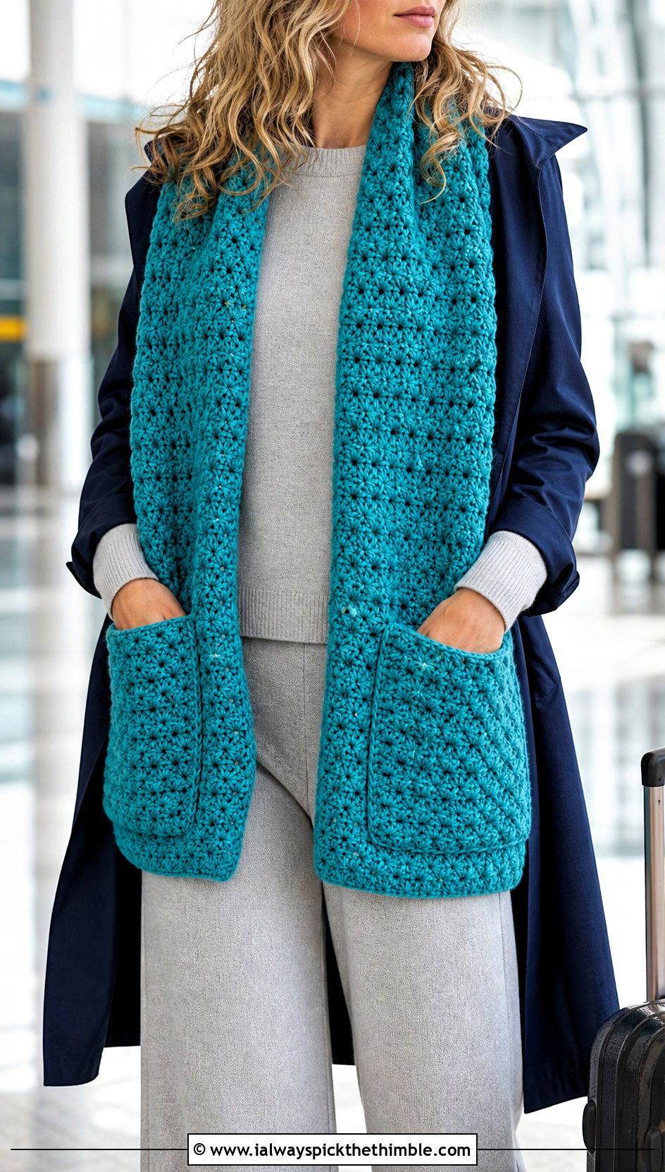 Alpine Stitch Crochet Pocket Scarf With Knit Set - 15 Crochet Scarf With Hand Pockets outfit ideas