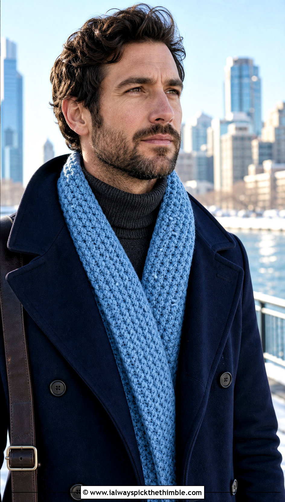 Alpine Stitch Crochet Scarf With Peacoat - 20 male crochet scarf outfit ideas