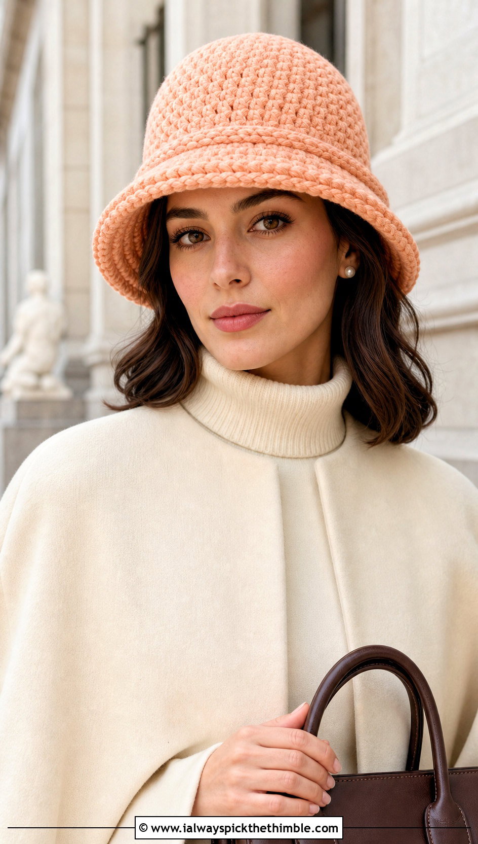 Alpine Stitch Double Brim Crochet Hat With Cape Coat - 20 Double Brim Crochet Hat outfit ideas