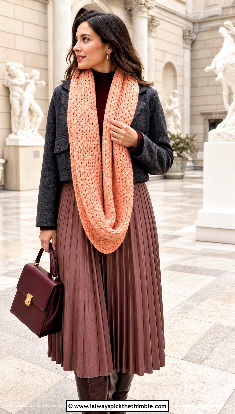 Alpine Stitch Double Length Crochet Cowl With Pleated Skirt - 15 Double Length Crochet Cowl outfit ideas