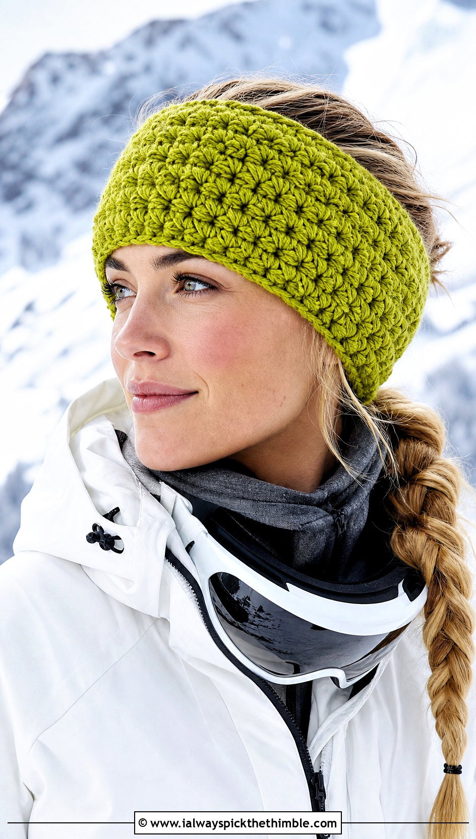 Alpine Stitch Ear Warmer With Ski Jacket - 20 Easy Crocheted Headbands Ear Warmers outfit ideas